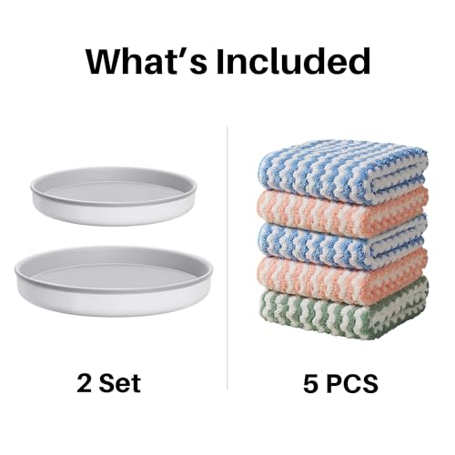 Image of JOYMOOP Microfiber Cleaning Cloth, 5 PCS Kitchen Towels(10 inch x 10 inch), Absorbent Streak Free Lint Cleaning Cloths, Reusable and Washable Dish Rags with 12 inch and 10 inch Lazy Susan Organizer