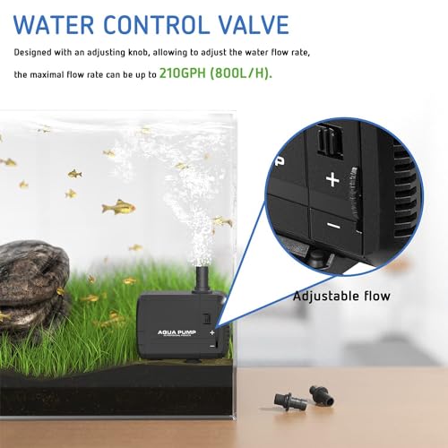 Image of Simple Deluxe 210GPH 8W Water Table Pump (800L /H), Pond Pump with 2 Nozzles, Perfect for Fish Tank, Pond, Aquarium, Statuary, Hydroponics, Black
