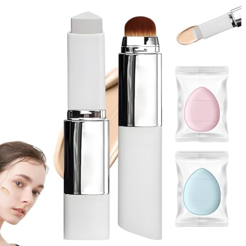 OIXYA Base Maquillaje Barra Chartming Con Brocha,Crema Blanca Cambia De Color,Corrector Alta Cobertura,Resistente Agua Y Al Sudor,Base coreana,Cobertura Profesional,Para Un Maquillaje Natural(Natural)