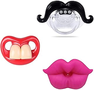 Funny Baby Pacifiers,Kissable Mustache Pacifiers, Lips Pacifiers for Girls, Toddlers Cutes Pacifiers, BPA Free (3 Pacifiers)