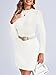 Saodimallsu Damen Strickkleid Langarm Rundhals Bodycon Pulloverkleid Gerippter A Linie Slim Fit Minikleid Elegant Feinstrick Freizeitkleid Herbstkleid Winterkleid Weiß S