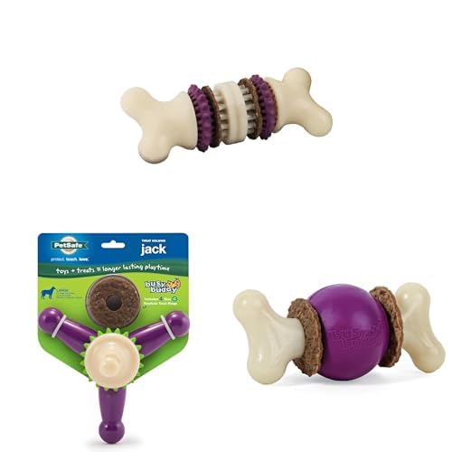 PetSafe Busy Buddy 3-Pack Dog Chew Toys for Large Dogs Bristle Bone Buddy Jack Treat Holder and Buddy