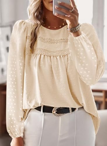 Image of Falechay Womens Tops Flowy Boho Dressy Casual Lace Cute Long Sleeve Shirts