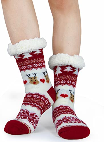 Image of Slipper Socks for Women with Gripper - Winter Non Slip Thick Fuzzy Socks - Warm Cozy Christmas Gift