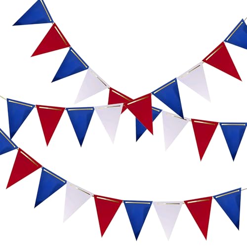 Image of Red White and Blue Pennant Banner 3 Pack Paper Triangle Flag Hanging Decoration for Wedding Birthday Baby Shower Halloween Family Party（36pcs Triangle Flag）