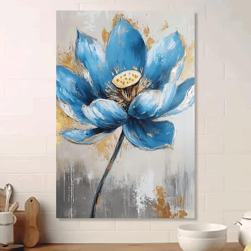 Toile imprimée lotus bleu vif 40x60cm décoration abstraite chic