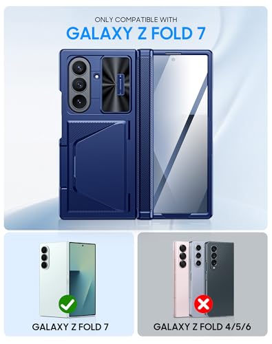 Image of for Samsung Galaxy Z Fold 7 Case with Card Holder RFID Blocking, Built in Slide Lens Cover & Hinge Protection & Screen Protector, Shockproof Wallet Case for Z Fold 7 (Sapphire Blue)