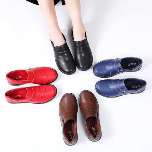 Image of QAE Loafers for Women Orthopedic Shoes Comfortable Slip-Ons Work Flats Womens Business Casual Dress Penny Loafers with Arch Support Red US 8.5