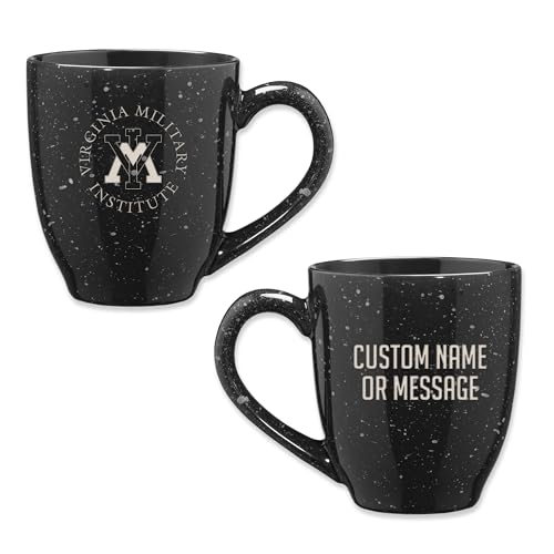 Image of Rico Industries NCAA Virginia Military Institute Keydets Black Personalized 16 oz Team Color Laser Engraved Speckled Ceramic Coffee Mug