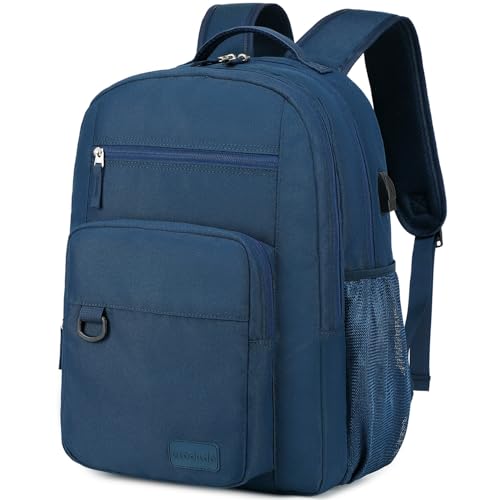 ecodudo School Backpack for Men and Women Water Resistant Daypack for College Work15.6 inch Laptop Bookbag with USB Charging Port (Navy)