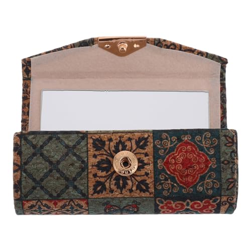 COLLBATH Étui à Rouge à Lèvres Vintage en Liège Souple avec Miroir Intégré Porte-Rouge à Lèvres Compact à Motif Floral Organiseur Portable pour Femme Protection Anti-Rayures Accessoire