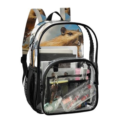Capybara Bike Funny Clear Backpack, PVC Transparent Bag with Large Capacity for Boys, Girls, Men, Women, See Through Bookbag for School Work College Travel2