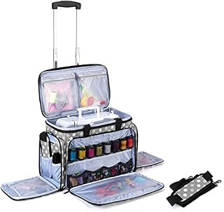 Luxja Sewing Machine Bag with Detachable Dolly, Rolling Sewing Machine Tote with Removable Bottom Pad (Fits for Most Standard Sewing Machines), Patented Design, Grey Dots