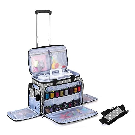 Luxja Bolsa para Máquina de Coser, Bolsa de Transporte de Máquina de Coser, Maleta para Máquina de Coser y Accesorios (Apto para la Mayoría de las Máquinas de Coser), Puntos Gries