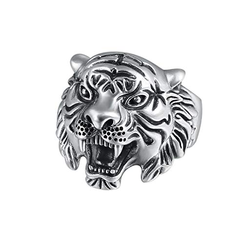 Bague homme argent tête de tigre pour look punk rock