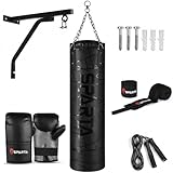 Boxing Punch Bag Filled 5ft 4ft 3ft Heavy Duty Boxing Punching bag set, Wall Bracket Punching Gloves Steel Chain, Kickboxing MMA Grappling Muay Thai Karate BJJ, Adult Home Gym Fitness (4FT)