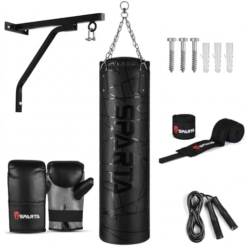 Boxing Punch Bag Filled 5ft 4ft 3ft Heavy Duty Boxing Punching bag set Wall Bracket Punching Gloves Steel Chain Kickboxing MMA Grappling Muay Thai Karate BJJ Adult Home Gym Fitness (4FT)