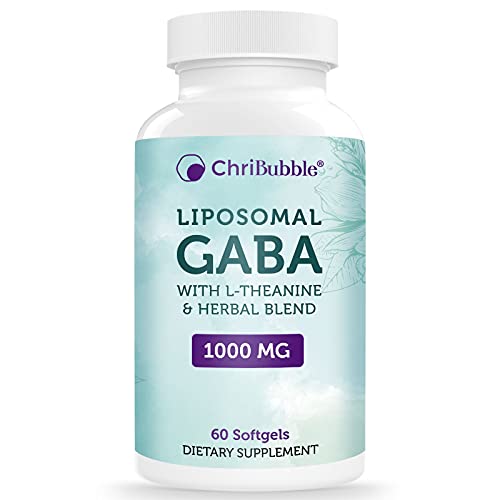 Liposomal GABA Supplements 1000mg with L-Theanine,High Absorption,Ashwagandha,Chamomile,Tart Cherry Herbal Supplement for Adults,Non-GMO,Gluten Free,60 Softgels(1 Pack)