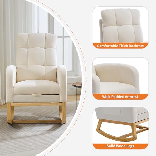 Garvee Modern Nursery Rocking Chair, Comfortable Glider Rocker Chair with Side Pocket & USB Port and Footrest, High Backrest Rocker Recliner for Nursing Room, Living Room, Bedroom, Linen(Beige) by Garvee - Used condition - Image 6