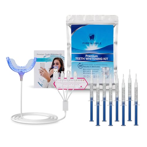 Furein Smile   Kit profesional de blanqueamiento dental con 32 luces LED, sin peróxido de peróxido, 8 recambios de gel blanqueador de dientes, removedor de manchas de dientes, dientes más blancos en