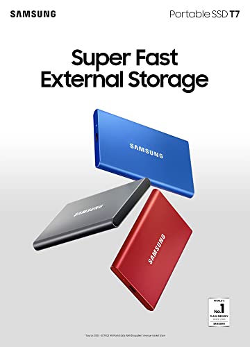 Image of Samsung T7 500GB Up to 1,050MB /s USB 3.2 Gen 2 (10Gbps, Type-C) External Solid State Drive (Portable SSD) Blue (MU-PC500H)