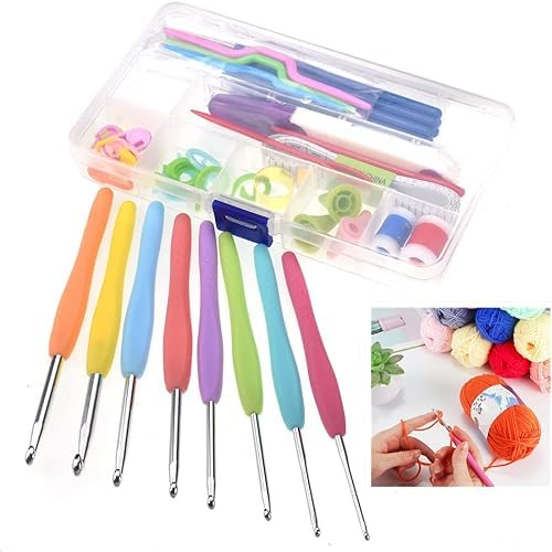 Image of Styllent 57 PCS Complete Crochet Kit for Beginners & Adults with Yarn Balls, Ergonomic Crochet Hooks, Steel Hooks, Stitch Markers, Storage Box, Knitting Accessories & Sewing Tools Set