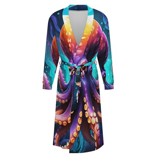 Mens Kimono Robe Lightweight Nightshirt Soft Bathrobe Sleepwear Loungewear with Belt4