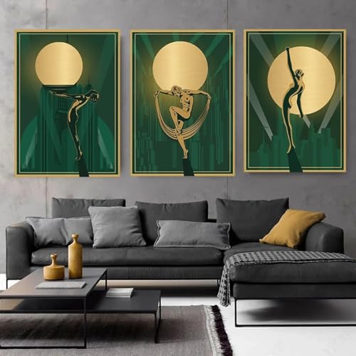 Affiche moderne abstraite verte et dorée silhouette de femme poster 20x35 cm