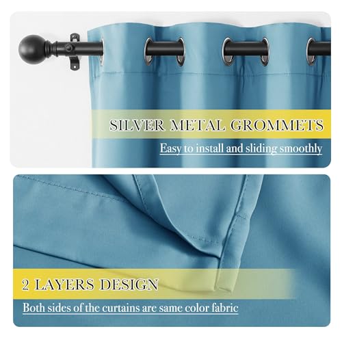 Image of NICETOWN 100% Blackout Curtains 84 inches Long, Pair of Energy Smart & Noise Blocking Out Drapes for Baby Room Window, Thermal Insulated Guest Room Lined Window Dressing, Blue, W42 x L84