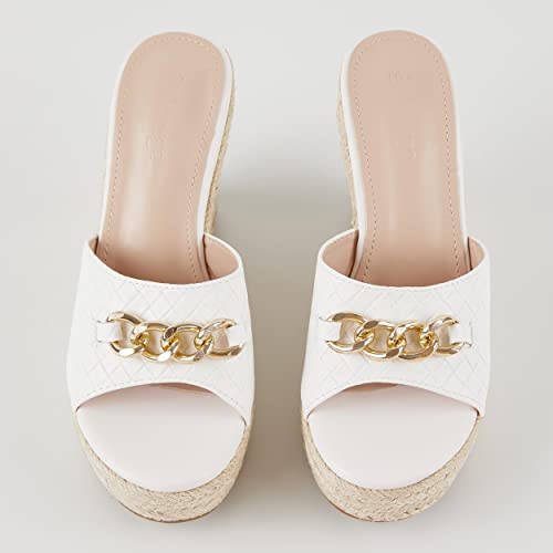 Image of Coutgo Women's Wedge Sandals Platform Espadrille Heel Chain Slip On Casual Summer Slides