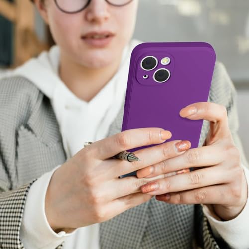 Image of DIZORO Microfiber Square Candy Case Compatible for iPhone 14 Plus, Shockproof Slim Back Cover Liquid Silicone Case (Grape)