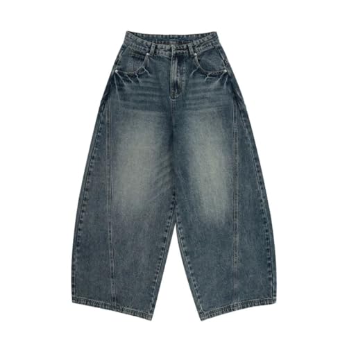 Men’S Wide Leg Harajuku Style Denim Jeans with Button Fly Mid Waist Loose Fit Distressed Pants3