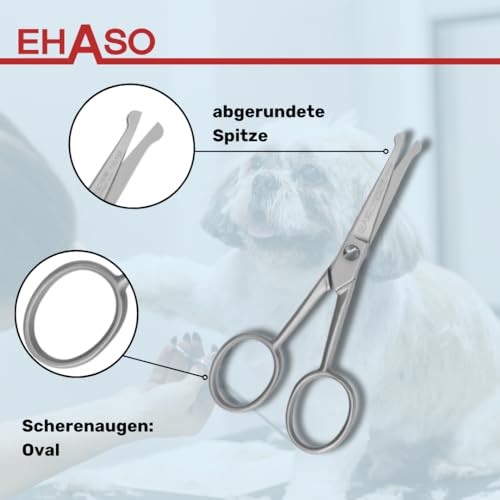 EHASO Premium Pfotenschere 10 cm Rundspitze für Hunde | Abgerundete Schere, Gerade Klinge, Klein und Präzi