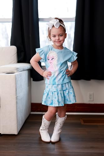 Image of Disney Frozen Elsa Minnie Mouse Stitch Princess Girls' Skirt Sets Ruffle Short Sleeve Clothes 2pcs Outfits Summer Dress 2-9Y