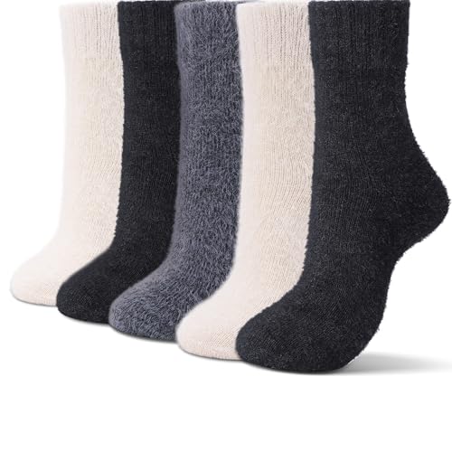 Image of SISOSOCK 5 Pairs Fuzzy Soft Cozy Comfortable Socks for Women, Casual Sleep Comfy Socks, Perfect Warm Winter Gifts for Women