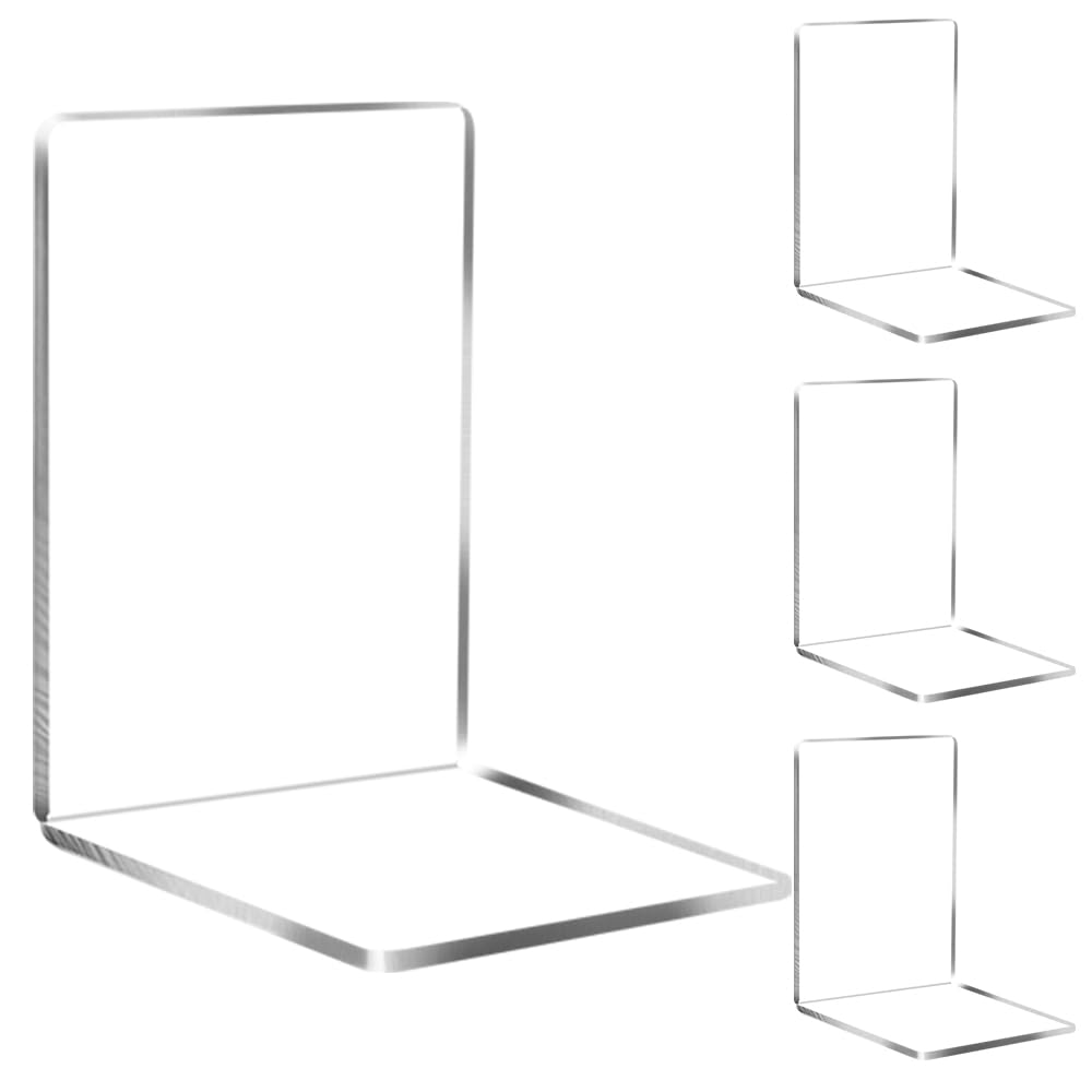 Set de 4 sujetalibros de acrílico, sujetalibros Transparentes, sujeta Libros estanteria para la Escuela, hogar, Oficina, Biblioteca, organización de Escritorio (12,5 x 18 x 12,5 cm)