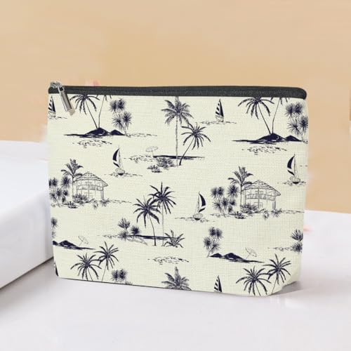 Bolsa de maquiagem com estampa havaiana, bolsa organizadora de maquiagem, estojo de cosméticos portátil, bolsa cosmética com estampa de veleiro, acessórios essenciais de viagem, presentes de