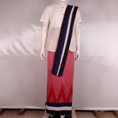 Image of Authentic Sambalpuri Handloom Cotton Unstitched Dhoti with Utari for Men | Traditional Odisha Weave Ikat Dhoti for Festive & Religious Wear