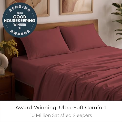Image of Mellanni Full Sheets Set - 4 PC Iconic Collection Bedding | Hotel Luxury, Extra Soft, Cooling Bed Sheets - Wrinkle, Fade, Stain Resistant (Full, Brick Red)