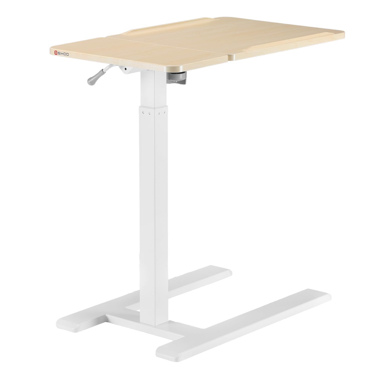 SIHOO D01 Escritorio Elevable Mesa Escritorio con Ruedas - Montaje Sencillo, Ajustable en Altura Neumático para Portátil/Cama/Uso Médico Hospital (Madera de Arce en Acabado Blanco)