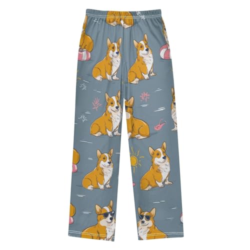 Corgi Dog and Sun Boys Long Pants Soft Trousers Elastic Waist Kids Lounge Bottoms with Pockets S-XL2