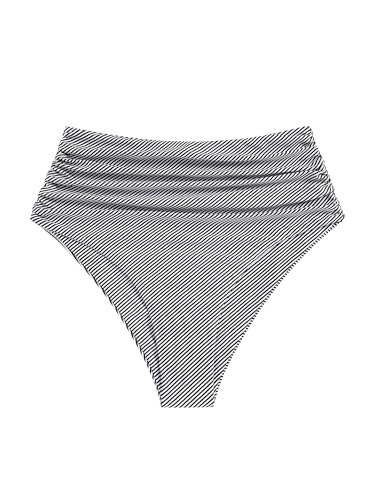 Image of ZAFUL Women High Waisted Bikini Bottoms Ruched Swimsuit Bottom Tummy Control Bathing Suit Bottoms
