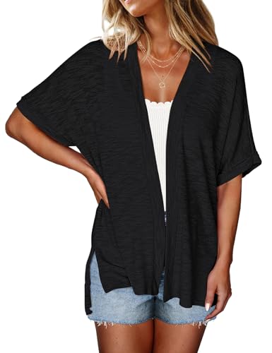 Image of Halife Womens Summer Lightweight Cardigan Short Sleeve Open Front Casual Loose Cover Ups