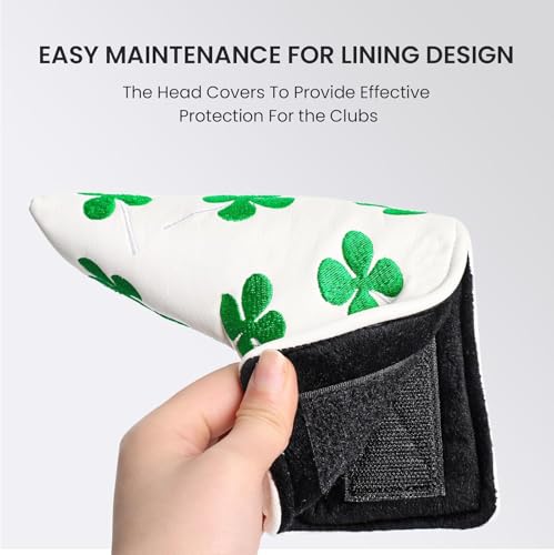 Hominas Putter Cover Golf Headcover, Golf Blade Putter Cover Vierblättriges Kleeblatt Headcover Putterhaube Kopfbedeckung für Aktivität