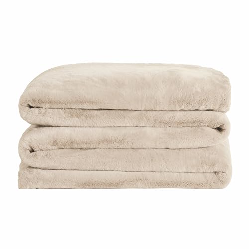 UnHide Cuddle Puddle | Faux Fur Blanket | Oversized, Lightweight, Extra Soft Blanket | Machine Washable | Add a Layer of Softness to Any Bed or Couch | 100” x 100” | Beige Bear