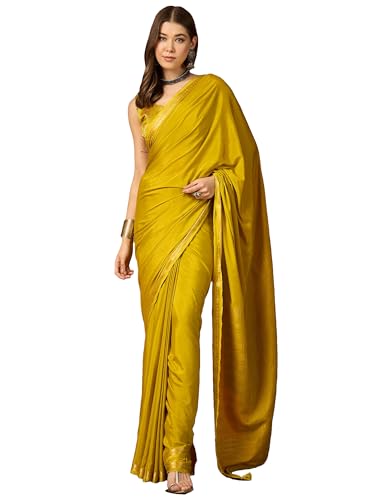 Image of AKHILAM Women's Mysore Silk Ethnic Motif Printed Saree With Unstitched Blouse Piece