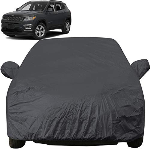 Image of Compass Dustproof Car Cover with Mirror Pockets, Grey Color, Taffeta Polyster,Triple Stitched, Compatible with Jeep Compass Car Cover (2017 to 2022), Compass Car Accessories