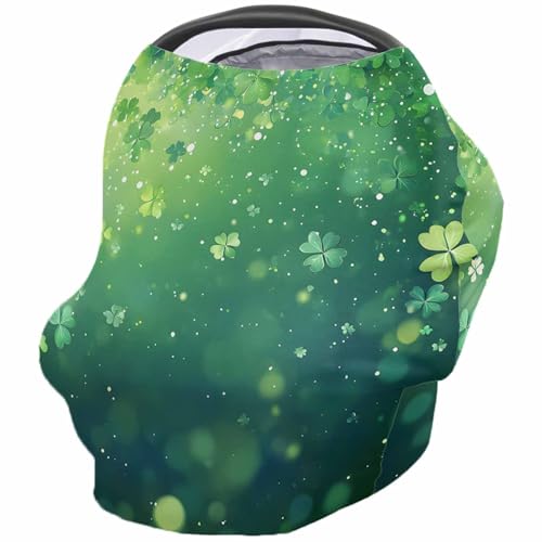Nursing Cover for Breastfeeding Scarf, Falling Green Shamrocks Spot St. Patrick's Day Baby Car Covers Super Soft Multi Use for Canopy Shopping Cart Cover Blanket Stroller Cover