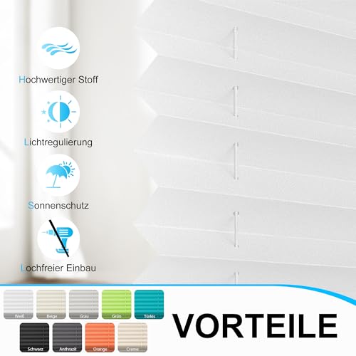 BelleMax Plissee ohne Bohren Klemmfix, Weiß 60x140cm(BxH), Easyfix lichtdurchlässig Sichtschutz und Sonnenschutz… – Ansicht 2