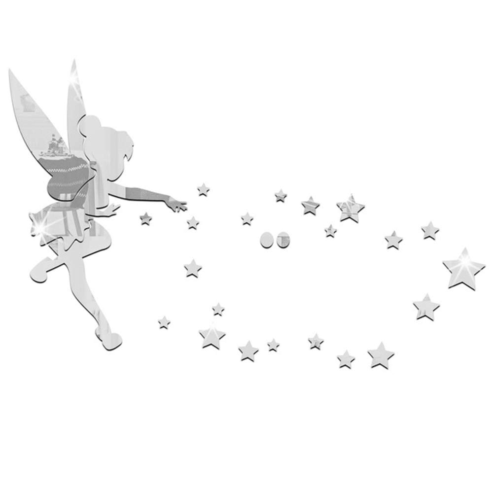 Toifucos Espejo adhesivo de pared DIY 3D acrílico hadas niña espejo adhesivo de pared extraíble (plata, 46 x 71 cm)